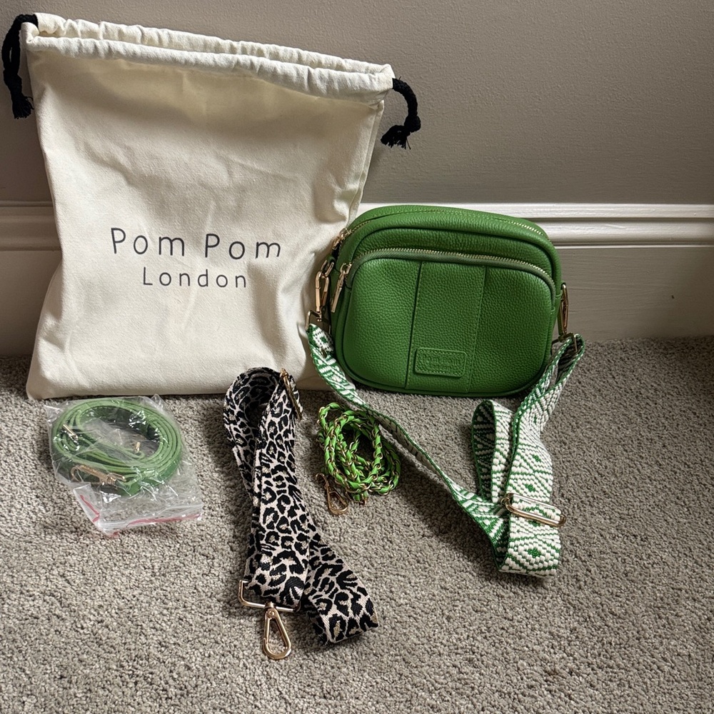 Pom Pom London Green Crossbody Bag with Interchangeable Straps